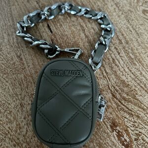 Steve Madden Olive Quilted Mini Pouch with Chain